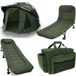 2 Man NGT Carp Fishing Bivvy Tent + 6 Leg NGT Bed Chair + Green Tackle Bag Deal