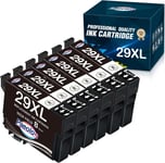 29XL Remplacement pour Epson 29 XL Noir Cartouche d'encre Fraise pour Epson Expression Home XP-255 XP-355 XP-445 XP-345 XP-245 XP-235 XP-332 XP-335 XP-342 XP-432 XP-435 XP-442 XP-352, Lot de 6