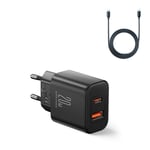 Joyroom Väggladdare 20W USB-C/USB-A + USB-C kabel 1m - Svart