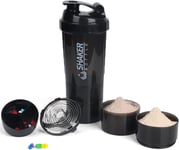 Pumped Protein Shaker Bottle - Sports Water Bottle - Non Slip 3 Layer Twist Off