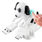 Humpande hundtelefonladdare för typ C, rolig touch hund USB snabbladdningskabel rörlig herrelös hund mobiltelefonladdare sladd (4ft) med touch switch - Vit