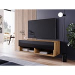 Bratex - Meuble tv Lowboard a 100 cm, meuble tv sans éclairage led, deux étagères, coloris wotan / noir brillant