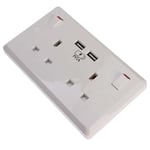 2 Gang Double Plug Socket & 25MM Back Box Pattress 13A with 2 USB Outlets Ports