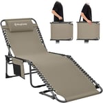 KingCamp Bain de Soleil Pliants 5 Positions Réglable,Chaise Longue inclinable Pliable,Lit de Camping Pliant avec Oreiller Poche Charge Max 120kg Transat de Relaxation pour Plage Jardin Camping Voyage