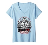 Womens Gorilla Mode Workout Exercise Lifting Weights Strong Gym V-Neck T-Shirt