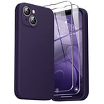 GOODVISH 3 in 1 Designed for iPhone 14 Plus (6.7") Liquid Silicone Case 2022, with 2 Pack Screen Protector, Shookproof, Anti-Scratch Gel Rubber Slim Phone Cover [360° Full Protection], Deep Purple