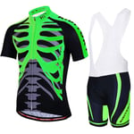 YYDM D'été Maillot Cyclisme Hommes Set - Respirant Maillot VTT Tenue Manches Courtes + Shorts Gel 3D Salopette Cuissard À Bretelle pour Anti Chocs Quick Dry,Green Bib Set,XS