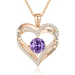 CDE 925 Sterling Silver February Birthstone Pendant Necklace for Women Rose Gold Plated Forever Love Heart Necklaces Jewellery Anniversary/Birthday Gifts for Her/Mum/Wife