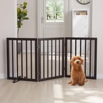 Semiocthome Dog Gates and Barriers Indoor, 3-Panel Freestanding Puppy Gates for The House with 2 Metal Stands, 24"H Folding Pet Gate for Stairs, Doorway Expands Up to 140cm Fully Assembled - Espresso