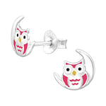 The Rose & Silver Company Women Girls 925 Sterling Silver Owl and Moon Stud Earrings