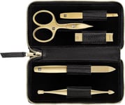 ZWILLING Manucure kit (5 pièces, étui en cuir véritable noir, soin pour les mains et les pieds, set de voyage, avec ciseaux à ongles et coupe-ongles), Premium, Édition Or