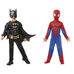 Rubie's Official Batman Black Deluxe Child's Costume, Superhero Fancy Dress, Child's Size Medium Age 5-6, Height 116 cm & Marvel Spider-Man Classic Child Costume, Blue-Red,M (5-6 years / 116cms)