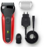 Braun 300S Rasoir Rechargeable 3 Lames Autonomie 45 Minutes Noir/Rouge