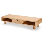 OfficeWorld Range Bamboo Monitor Stand Riser med låda - Bamboo Monitor Stand Desk Organizer - Bordsställ i trä för att hålla bildskärmar, skrivare