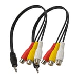 2Pcs 3.5mm Male to 3 RCA Female Adapter Cables 25cm 1/8" Plug to RCA Socket Jack Stereo AV Audio Video AUX Conversion Adaptor Cord Wires