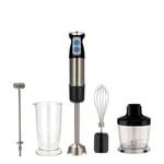 MEETOZ Immersion Blender, 5-in-1 Immersion Hand Blender Multifunctional, 6 Speed Stainless Steel Immersion Stick Blender with Milk Frother,500ml Chopper, Egg Whisk, 600ml Container