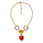 DOLCE & GABBANA Crystal DG Logo Love Heart Rose Necklace Chocker Gold Red