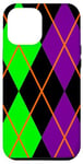 Coque pour iPhone 12 Pro Max Clowncore Halloween Losanges Plaid Violet Vert Clown Jester