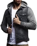 Leif Nelson Veste à manches longues et à capuche En jean et en sweat Pour homme Coupe près du corps Style décontracté pour les loisirs - Gris - Medium