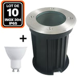 Europalamp - Lot 10 Spots Encastrable de Sol Rond Inox 304 Exterieur IP65 + Ampoule GU10 5W Blanc Froid 6000K