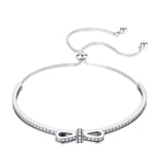 shangwang 925 en Argent Sterling Doux Arc Bracelet Femme en Or Rose Amant de Mariage Bracelet Bijoux de Mode Cadeau Argent