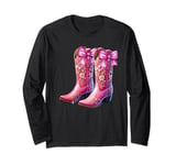 Cowgirl Boots Pink Baby Bow Preppy y2k Coquette Long Sleeve T-Shirt