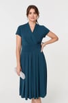 Izabel London Womens Teal Cap Sleeve Tie Waist Jersey Midi Dress - Size 14 UK