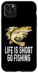 Coque pour iPhone 11 Pro Max Drôle de doré jaune Life Is Short Go Fishing Saying Jumping Fish