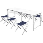 Ensemble Table et Chaise de Jardin - Jeu de table pliable de camping et 6 tabourets 180x60 cm