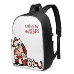 Lawenp Calvin and Hobbes Durable Travel Backpack School Bag Laptops Backpack with USB Charging Port for Men Women