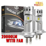 -H7 Led Canbus med Fläkt Strålkastare 6000K 80W 20000LM Glödlampa CSP Lampor Mini Led för Bilar H7