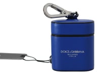 DOLCE & GABBANA Airpods Case Blue Leather Silver Metal Logo Printed 400usd