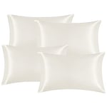 EHEYCIGA Satin Pillow Cases 4 Pack Cream, Silky Pillowcases for hair and skin with Envelope Closure, Standard Size, 50x75 cm