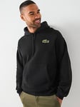 Lacoste Relaxed Fit Signature Large Croc Overhead Hoodie - Black, Black, Size M, Men