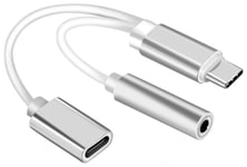 Dual Adapter USB-C till 3,5 mm jack och laddning, Silver