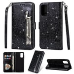 Yhteensopiva Samsung Galaxy A72 5g/4g -kuoren kanssa Glitter Bling Pu Nahkainen korttipaikka Kickstand vetoketjullinen kukkaron kansi hihnalla