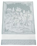 FILET - Torchon Cuisine de Noël en Pur Coton Jaquard, Taille 81 x 57 cm, avec Insert en Toile Aida à Broder, Fantaisie Bonhomme de Neige, Couleur Gris, Idée Cadeau, Made in Italy AMC1653