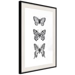 Plakat - Three Butterflies - 20 x 30 cm - Sort ramme med passepartout