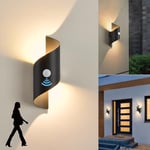 LED Applique Murale intérieur/Extérieur avec Détecteur de Mouvement,10W 3000K blanc chaud Lampe Murale,Éclairage Mural Etanche IP65,Moderne Spirale Métal Luminaire Mural pour Jardin Entrée Patio Noir