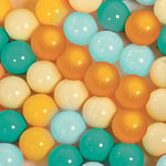 LUDI - Sac de 60 Balles - Blanc, Bleu Ciel, Turquoise et Or - Balles de Jeu à Lancer, Faire Rouler - Pour Piscine à Balles - 7 cm - Plastique Souple Anti-Écrasement - À Partir de 6 Mois