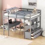 Lit mezzanine enfant 140 x 200 cm avec tiroirs de rangement et bureau sous lit, gris