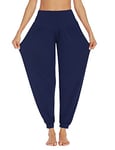 PINSPARK Pantalon de Loisirs Femme Sarouel Long Pantalon de Yoga Hippie Pantalon de Jogging Grande Taille Pantalon de Yoga Confortable Sarouel Ample Pantalon de Sport Femme Bleu XL