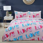 Sleepdown Love Island Parure de lit avec Housse de Couette et taies d'oreiller Motif 3D Love TV Rose pâle Taille King 220 x 230 cm