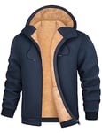 Xnova Sweat à Capuche Homme avec Zippée Hiver Sweat Polaire Zippé Chaud Épaisse Sherpa Manches Longues Survêtement Gilet Homme Hoodie, Bleu Marine, L