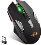 Souris de Jeu sans Fil ultralégère 2,4 G, Coque légère, Design Ergonomique, rétroéclairage 7 Couleurs, 3 DPI réglables jusqu'à 2400, Souris d'ordinateur Optique pour Gamers PC, Xbox, PS4 (Noir)