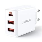 USB C Chargeur [3-Port 20W+12W], JSAUX 32W USB C Chargeur Rapide avec Port USB-C 20W et Ports USB-A 12W, Compatible avec iPhone 16/15/14/13/12 Pro Max/ 11 Pro, iPad, Samsung, Samsung et Pixel etc.