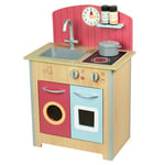 Teamson Kids Cuisine Enfant en Bois dinette avec 4 Accessoires Rouge Bleu Naturel Porto TD-13595A