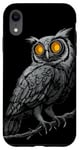 iPhone XR Owl on a branch with vintage camera lenses as eyes Case