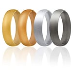 ROQ Silicone Wedding Ring For Men Set of 4 Affordable Comfort Fit 6mm Love Metallic Silicone Rubber Wedding Bands - Light Gold, Copper Gold, Silver, Beveled Metallic Platinum - Size 16