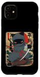 Coque pour iPhone 11 Chat ninja japonais, chat noir kawaii ninja